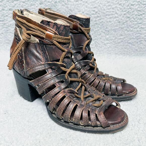 Freebird By Steven Wazee Womens Size 6 Gladiator Sandal Bootie Brown Leather Zip - Picture 1 of 9